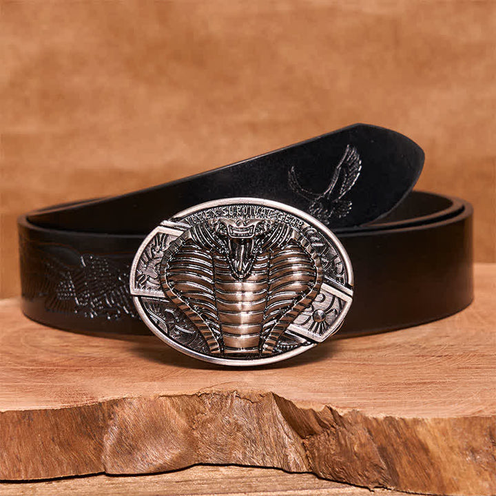 Cintura in pelle con coltello pieghevole nascosto a forma di cobra velenoso fai da te da uomo - Cobra - Cintura con aquila in rilievo nera - 42 - image 7