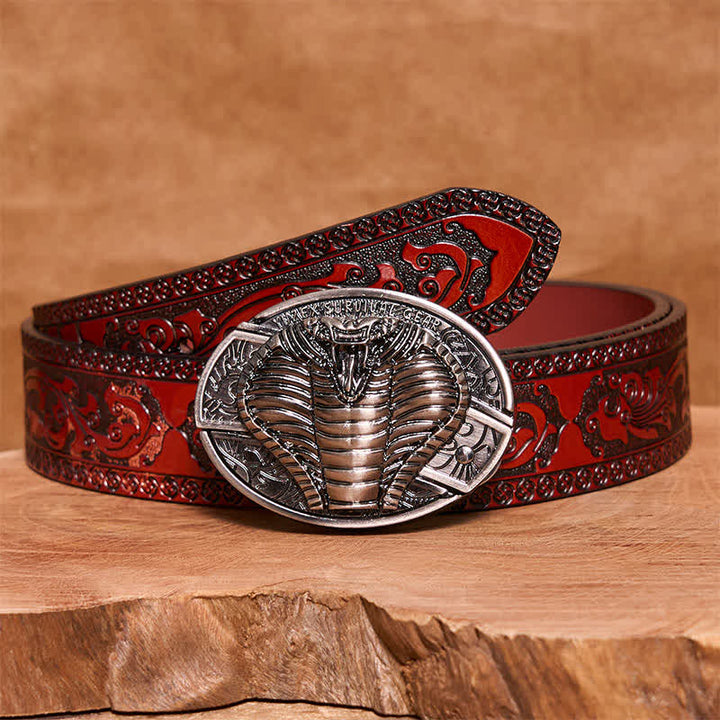 Cintura in pelle con coltello pieghevole nascosto a forma di cobra velenoso fai da te da uomo - Cobra - Cintura marrone intagliata - 42 - image 5