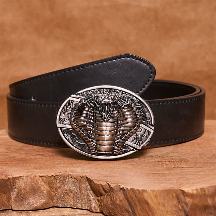 Cintura in pelle con coltello pieghevole nascosto a forma di cobra velenoso fai da te da uomo - Cobra - Cintura in PU nera - 42 - image 4