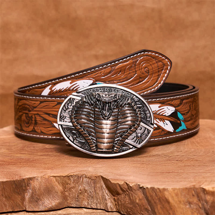 Cintura in pelle con coltello pieghevole nascosto a forma di cobra velenoso fai da te da uomo - Cobra - Cintura di piume marroni - 40 - image 9