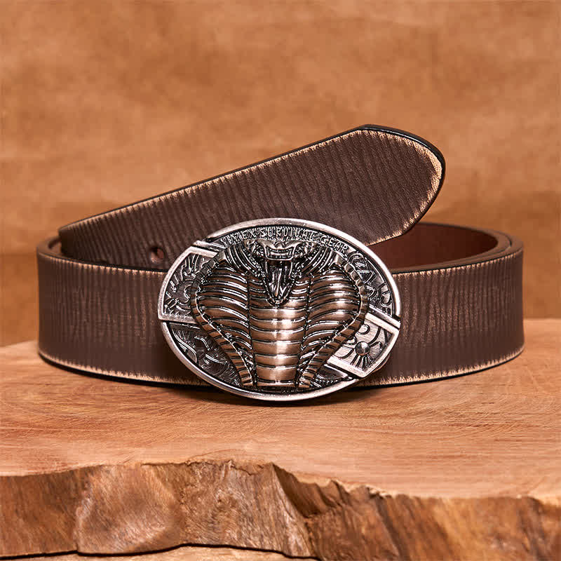 Cintura in pelle con coltello pieghevole nascosto a forma di cobra velenoso fai da te da uomo - Cobra - Cintura marrone anticata - 42 - image 8