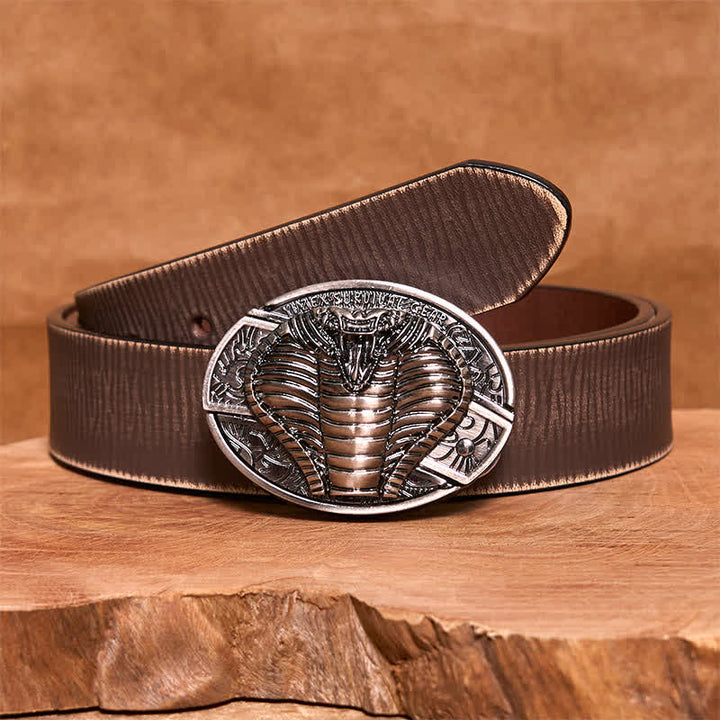 Cintura in pelle con coltello pieghevole nascosto a forma di cobra velenoso fai da te da uomo - Cobra - Cintura marrone anticata - 42 - image 8