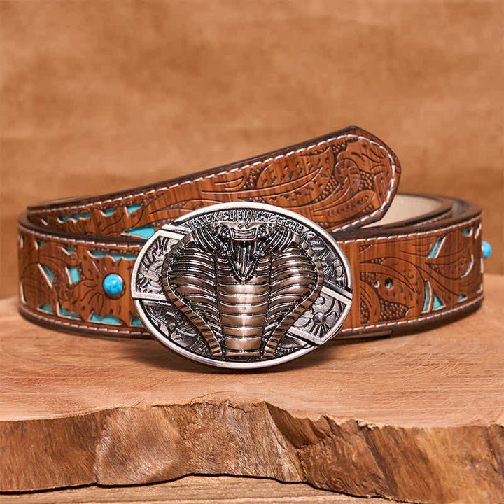 Cintura in pelle con coltello pieghevole nascosto a forma di cobra velenoso fai da te da uomo - Cobra - Cintura intagliata turchese - 42 - image 6