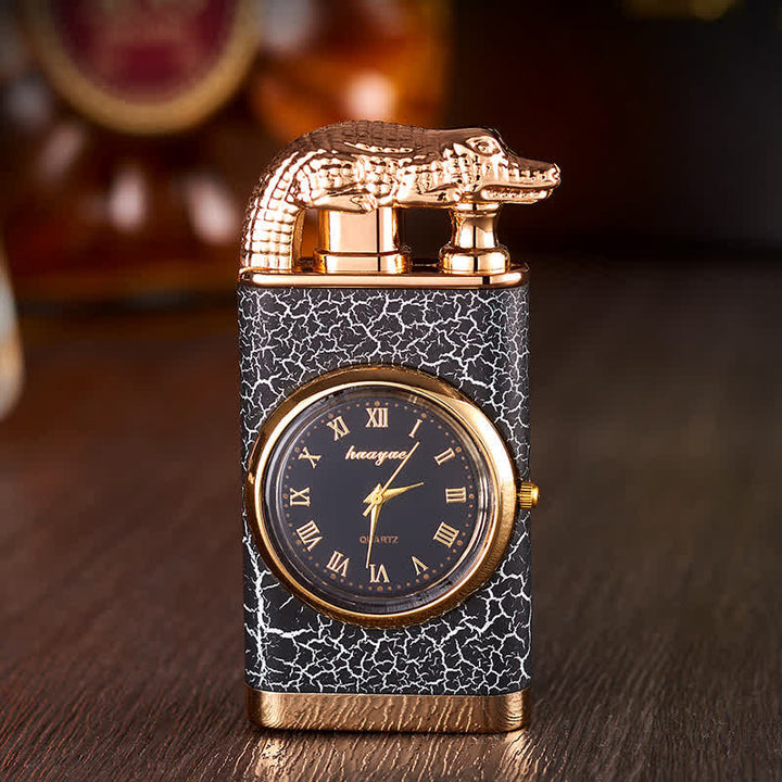 Accendino a butano Alligato Design ricaricabile a doppia fiamma con orologio - Modello nero - image 0