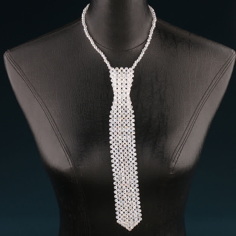 Collana con cravatta creativa in cristallo artificiale fatta a mano - Bianco - image 7