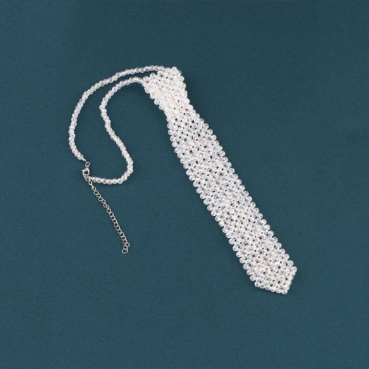 Collana con cravatta creativa in cristallo artificiale fatta a mano - image 8