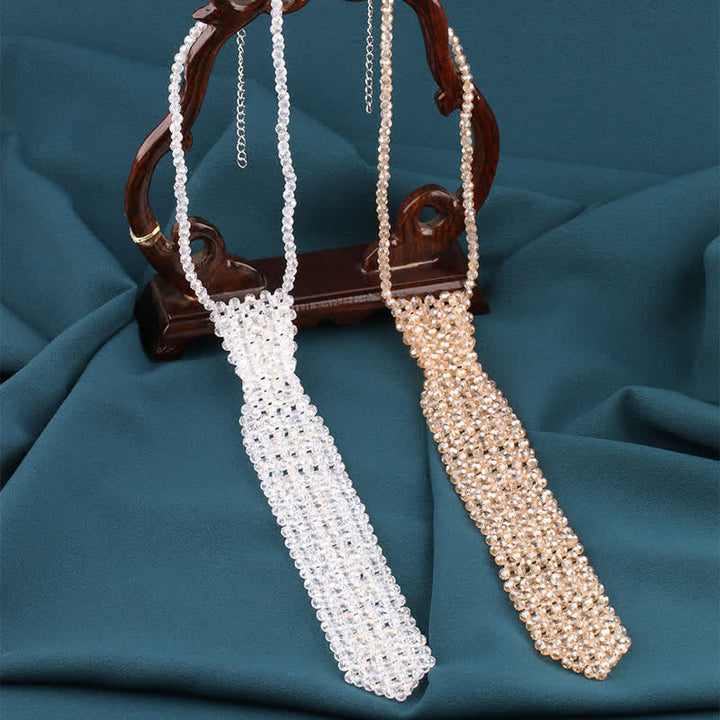 Collana con cravatta creativa in cristallo artificiale fatta a mano - image 5