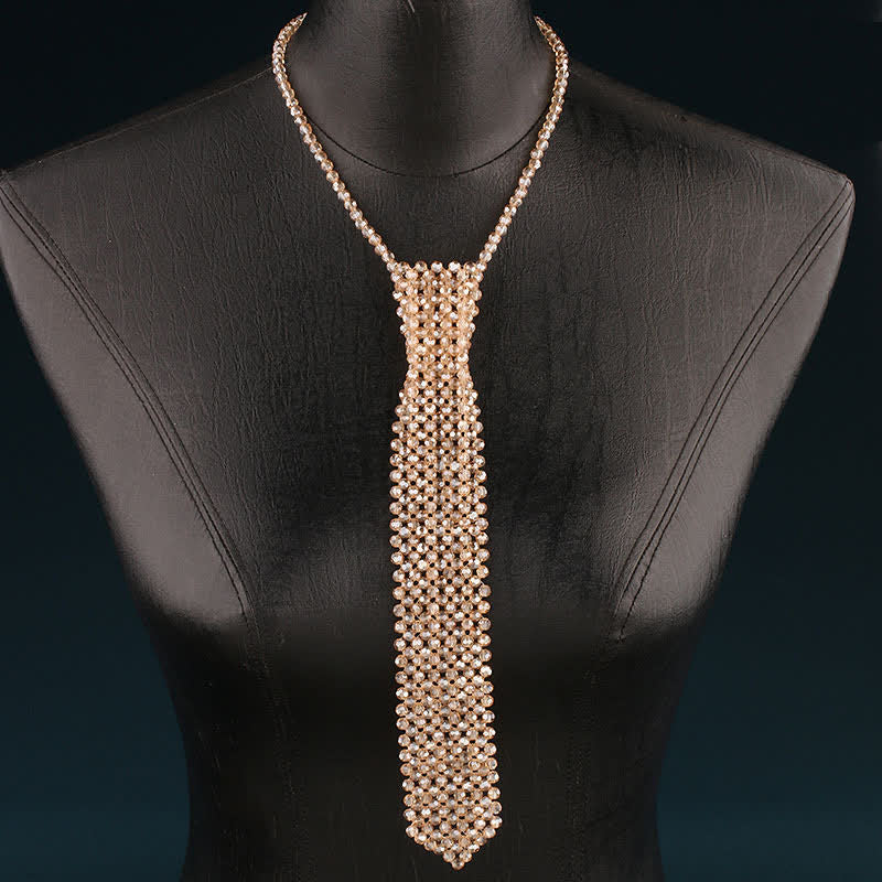 Collana con cravatta creativa in cristallo artificiale fatta a mano - Champagne - image 1