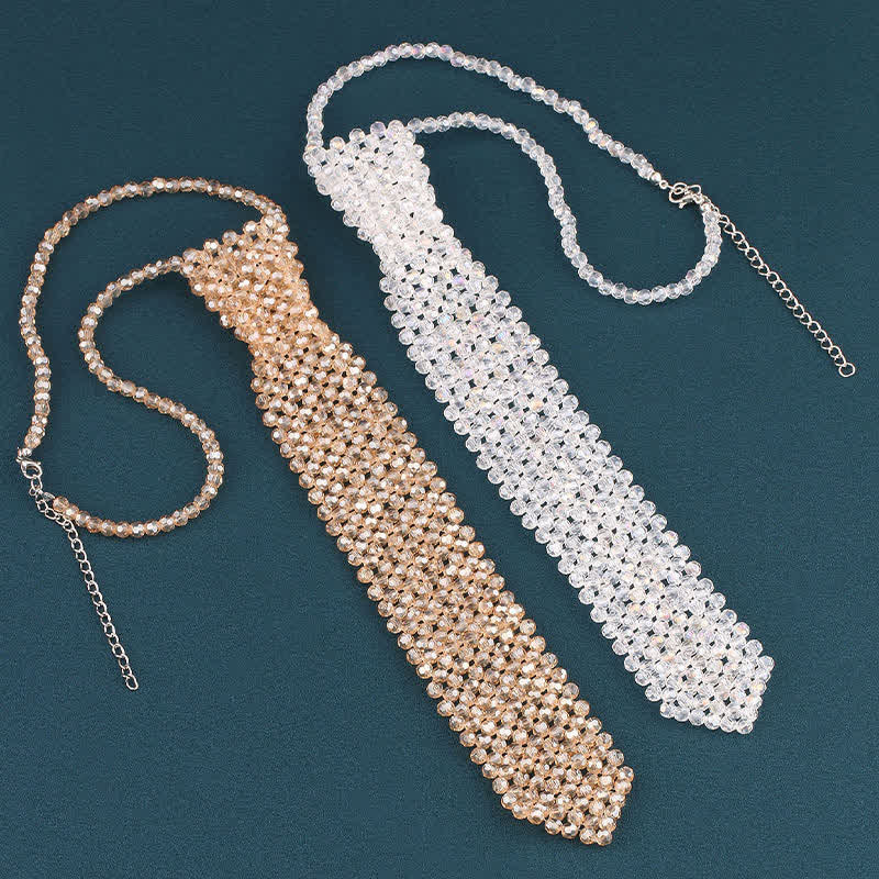 Collana con cravatta creativa in cristallo artificiale fatta a mano - image 6