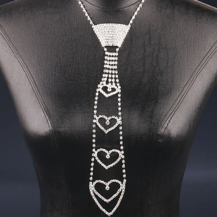 Collana con cravatta creativa a forma di cuore con strass di lusso - image 1