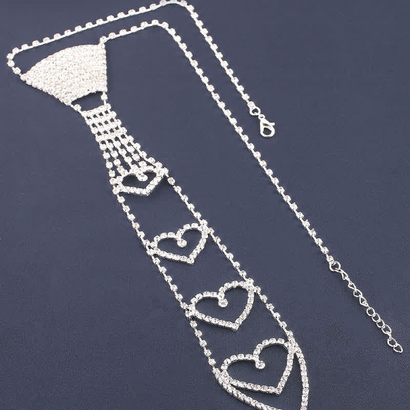 Collana con cravatta creativa a forma di cuore con strass di lusso - Argento - image 0