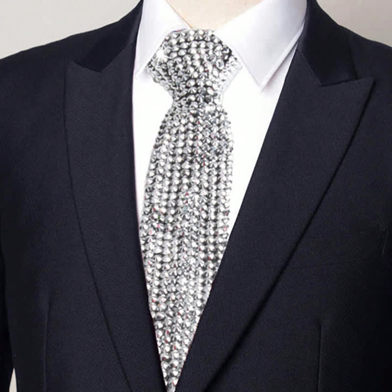 Cravatta creativa con strass scintillanti in stile diamante - Argento - image 2