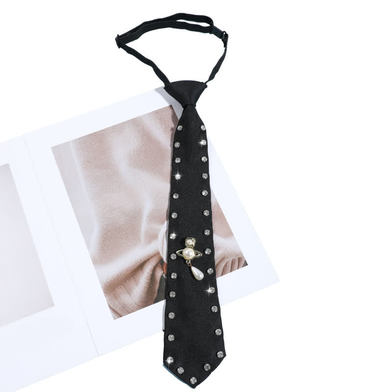 Cravatta pre-annodata creativa con borchie di strass neri - Stile n. 4 - image 6