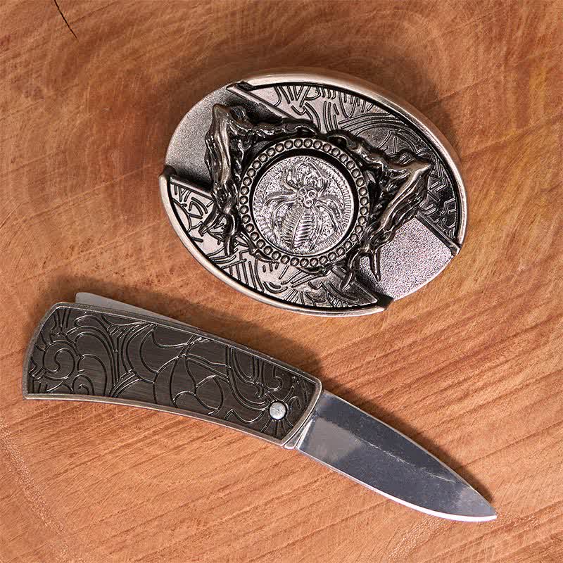 Cintura in pelle con coltello pieghevole nascosto a ragno rotante fai da te da uomo - image 1
