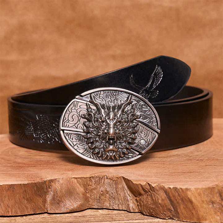 Cintura in pelle con coltello pieghevole nascosto Brave Dragon fai da te da uomo - Drago - Cintura con aquila in rilievo nera - 42 - image 7