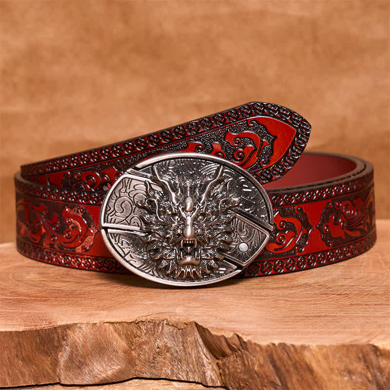 Cintura in pelle con coltello pieghevole nascosto Brave Dragon fai da te da uomo - Drago - Cintura marrone intagliata - 42 - image 5