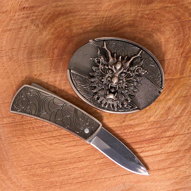 Cintura in pelle con coltello pieghevole nascosto Brave Dragon fai da te da uomo - image 1