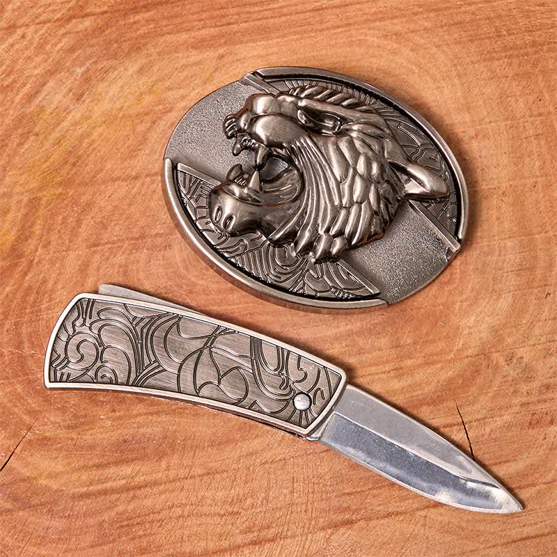 Cintura in pelle con coltello pieghevole nascosto Roaring Tiger fai da te da uomo - image 1