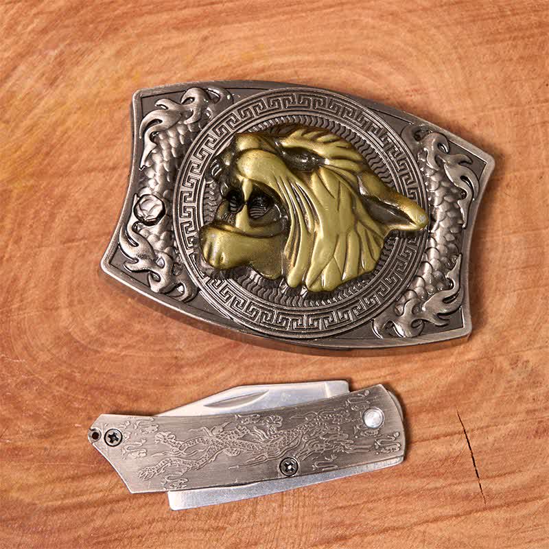 Cintura in pelle con coltello pieghevole nascosto Tiger fai da te da uomo - image 1
