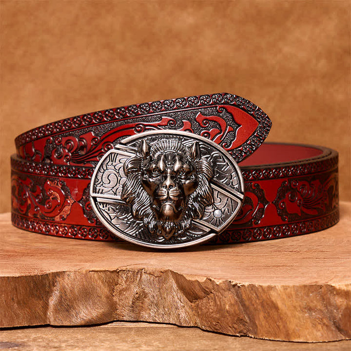 Cintura in pelle con coltello pieghevole nascosto con stemma del leone fai da te da uomo - Leone - Cintura marrone intagliata - 42 - image 5