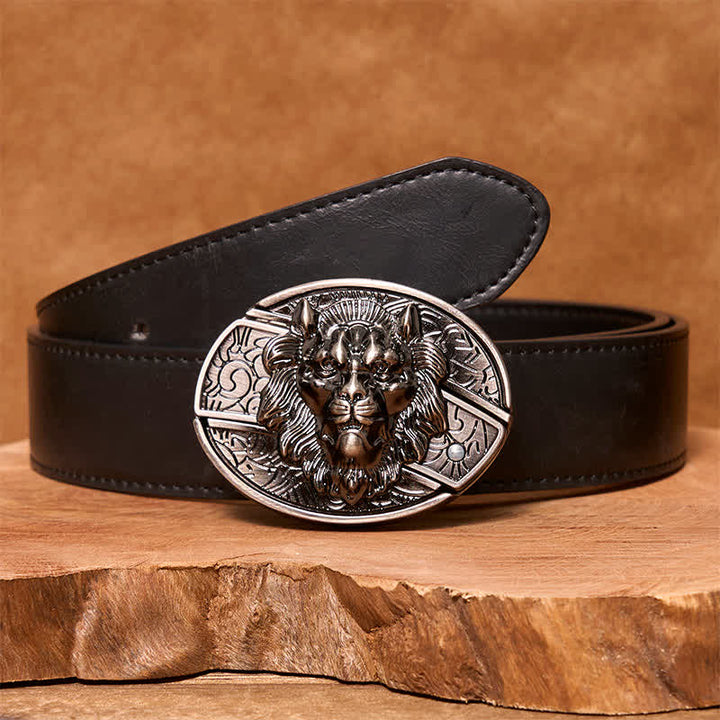 Cintura in pelle con coltello pieghevole nascosto con stemma del leone fai da te da uomo - Leone - Cintura in PU nera - 42 - image 4