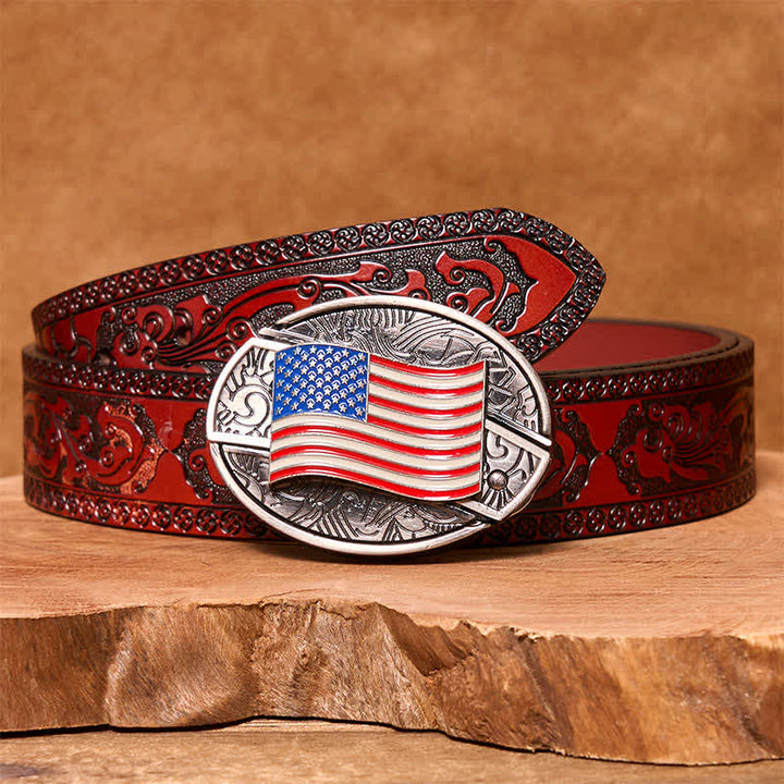 Cintura in pelle fai da te con coltello pieghevole nascosto con bandiera americana da uomo - bandiera americana - Cintura marrone intagliata - 42 - image 5