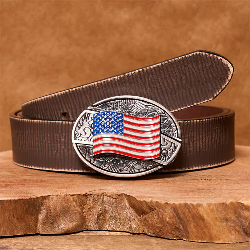 Cintura in pelle fai da te con coltello pieghevole nascosto con bandiera americana da uomo - bandiera americana - Cintura marrone anticata - 42 - image 7