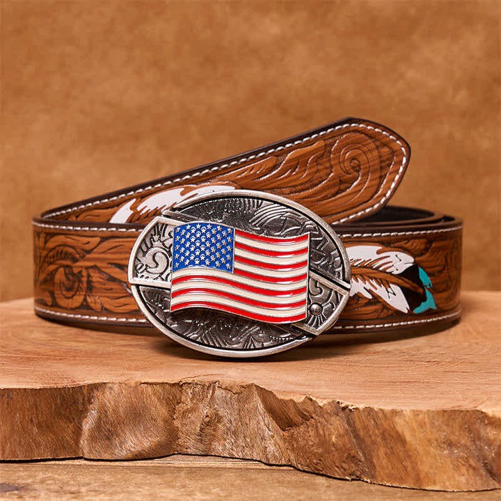 Cintura in pelle fai da te con coltello pieghevole nascosto con bandiera americana da uomo - bandiera americana - Cintura di piume marroni - 40 - image 8