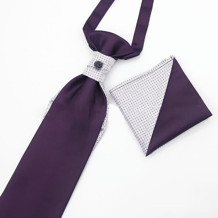 2 pezzi cravatta pre-annodata con cristalli in stile giuntura da uomo e fazzoletto da taschino - Viola - image 3