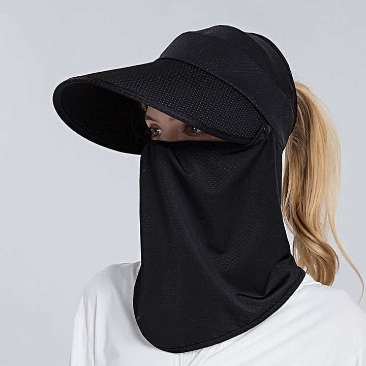 Cappellino parasole da donna con visiera a rete e coda di cavallo, 2 pezzi, con patta rimovibile - Nero - Regolabile (22"-23 1/4") - image 5
