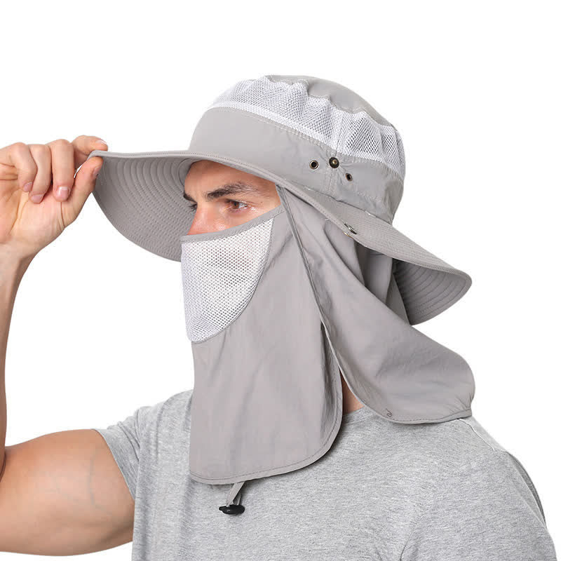 Cappello da pescatore con protezione solare per esterni e velo in rete - Grigio chiaro - Regolabile (22"-23 5/8") - image 1