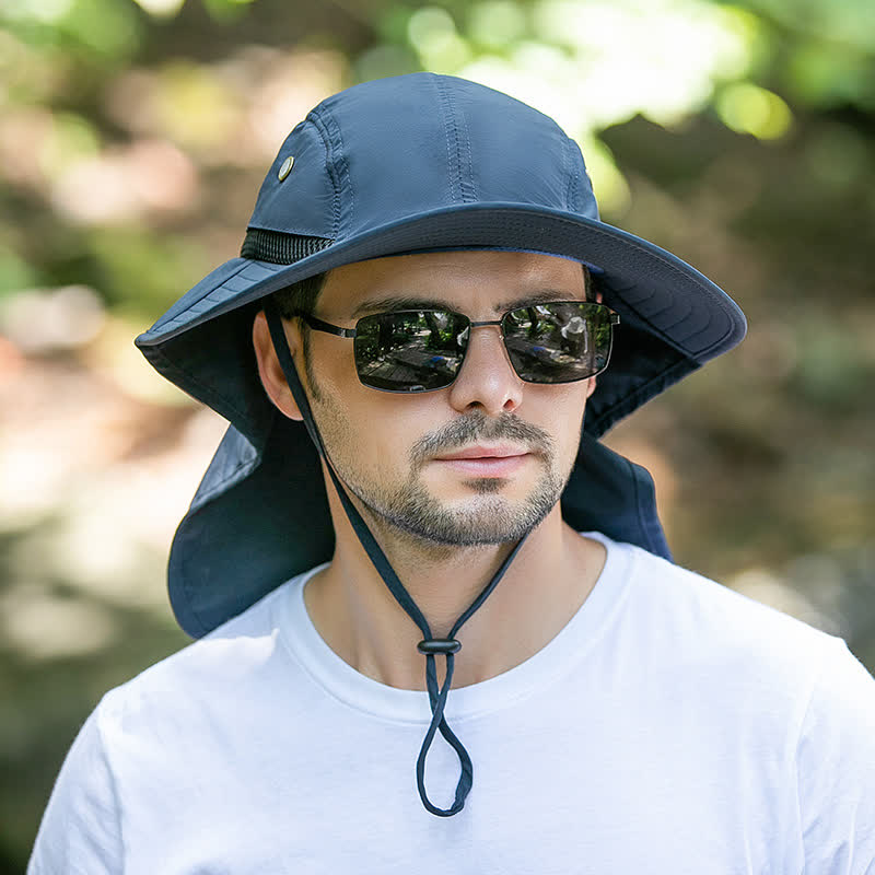 Cappello da pescatore con tesa larga e protezione solare e paranuca - image 0