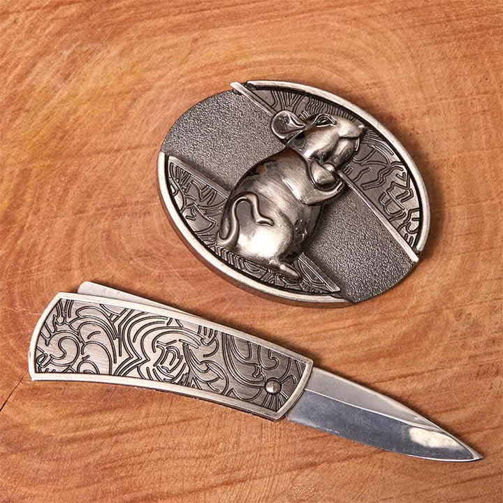 Cintura in pelle con coltello pieghevole nascosto fai da te a forma di criceto da uomo - image 1
