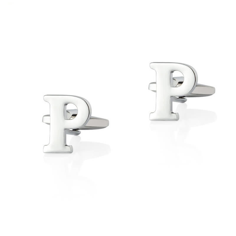 1 paio di gemelli da uomo placcati in argento con lettera iniziale dell'alfabeto 26 - P - image 16