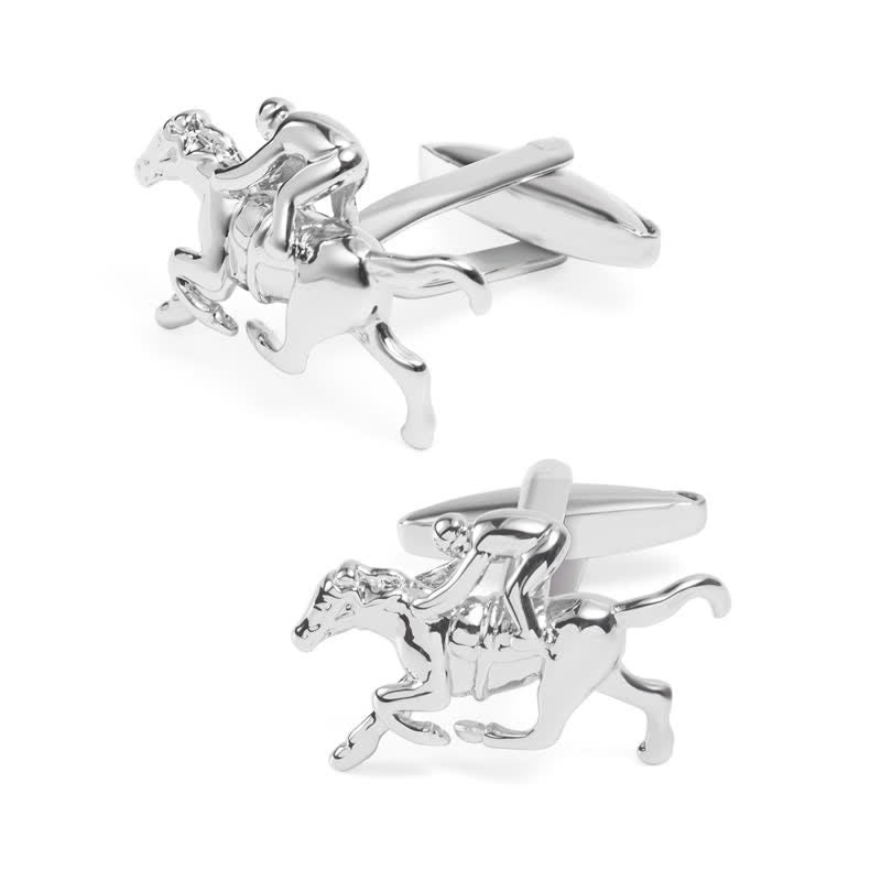Gemelli da uomo in argento con motivo equitazione, 1 paio - image 1