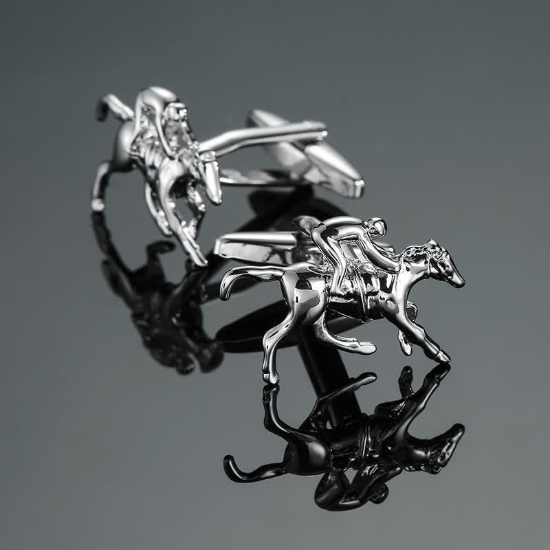 Gemelli da uomo in argento con motivo equitazione, 1 paio - Argento - image 0