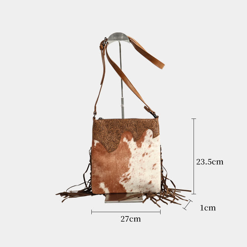 Borsa a tracolla con frange e stampa mucca bohémien da donna - image 3