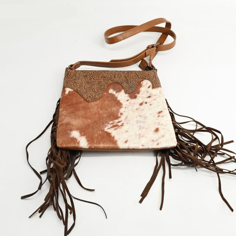 Borsa a tracolla con frange e stampa mucca bohémien da donna - image 6