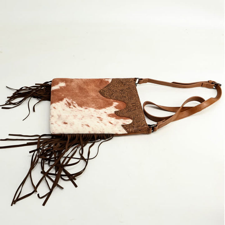 Borsa a tracolla con frange e stampa mucca bohémien da donna - image 5