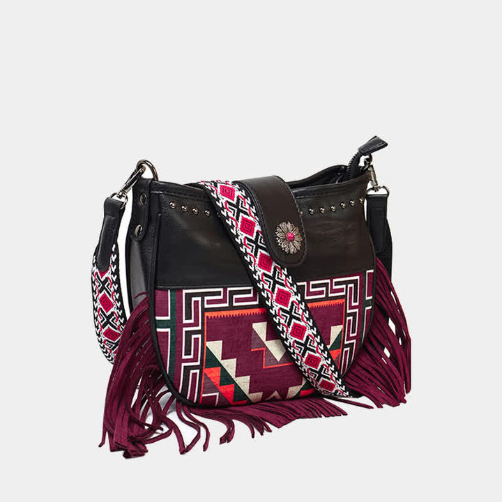 Borsa a tracolla con frange e motivi aztechi nativi da donna - image 1