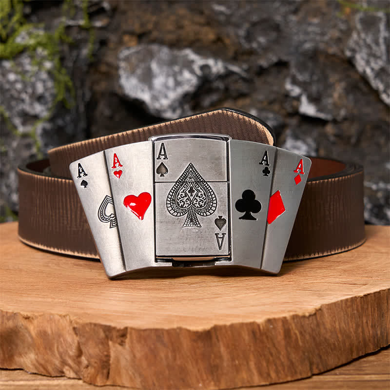Cintura in pelle fai da te da uomo 4 Aces Poker con accendino nascosto - 4 assi - Cintura marrone anticata - 42 - image 7