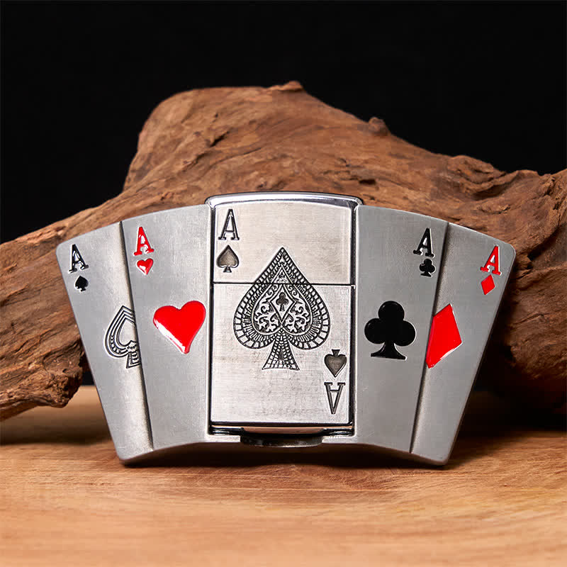 Cintura in pelle fai da te da uomo 4 Aces Poker con accendino nascosto - 4 assi - Senza cintura - Cintura non inclusa - image 0