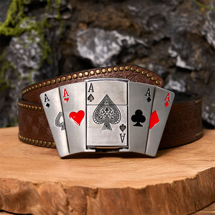 Cintura in pelle fai da te da uomo 4 Aces Poker con accendino nascosto - 4 assi - Cintura con rivetti marroni - 42 - image 6