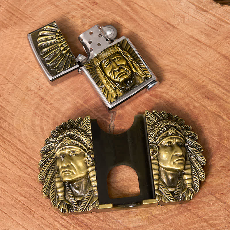 Cintura in pelle fai da te da uomo con testa di capo indiano e accendino nascosto - image 1
