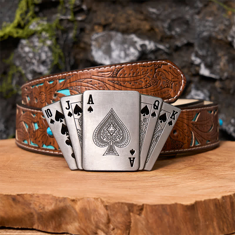 Cintura in pelle Royal Flush argentata fai da te da uomo con accendino nascosto - Poker - Cintura intagliata turchese - 42 - image 5