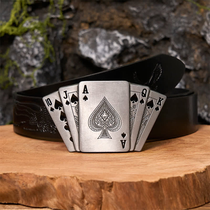 Cintura in pelle Royal Flush argentata fai da te da uomo con accendino nascosto - Poker - Cintura aquila nera in rilievo - 42 - image 4