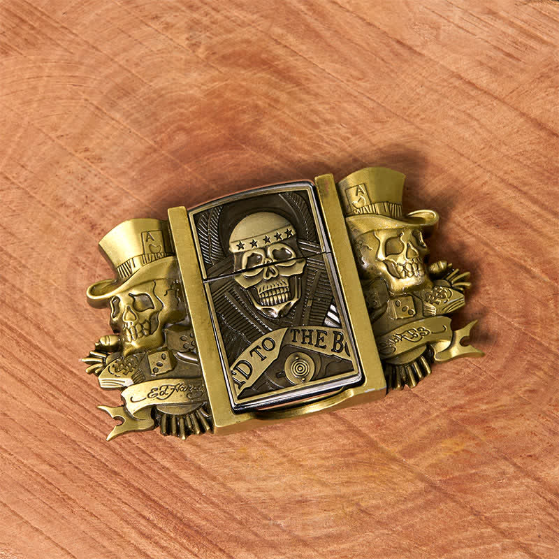Cintura in pelle bronzo fai da te da uomo con accendino nascosto e teschi tripli Joker - image 1