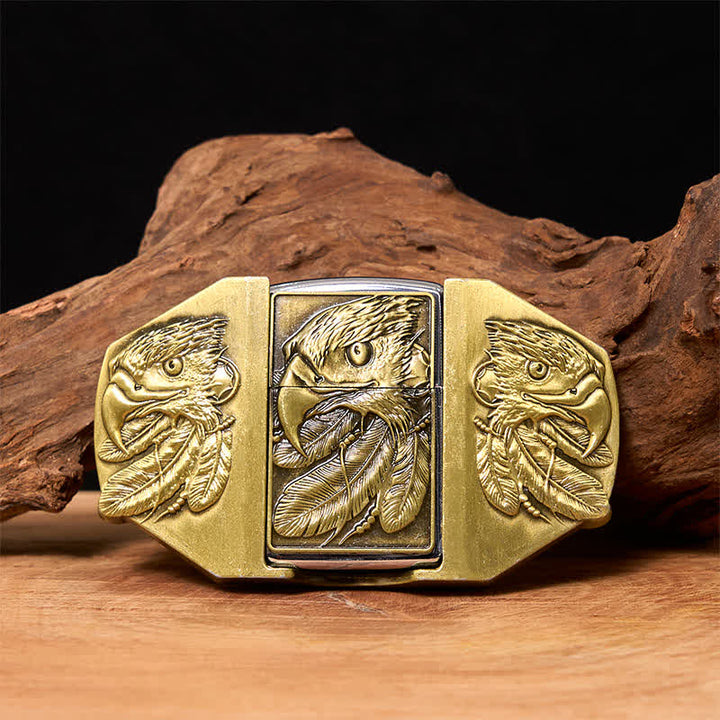 Cintura in pelle fai da te da uomo con tripla aquila in bronzo e accendino nascosto - Aquila - Senza cintura - Cintura non inclusa - image 0