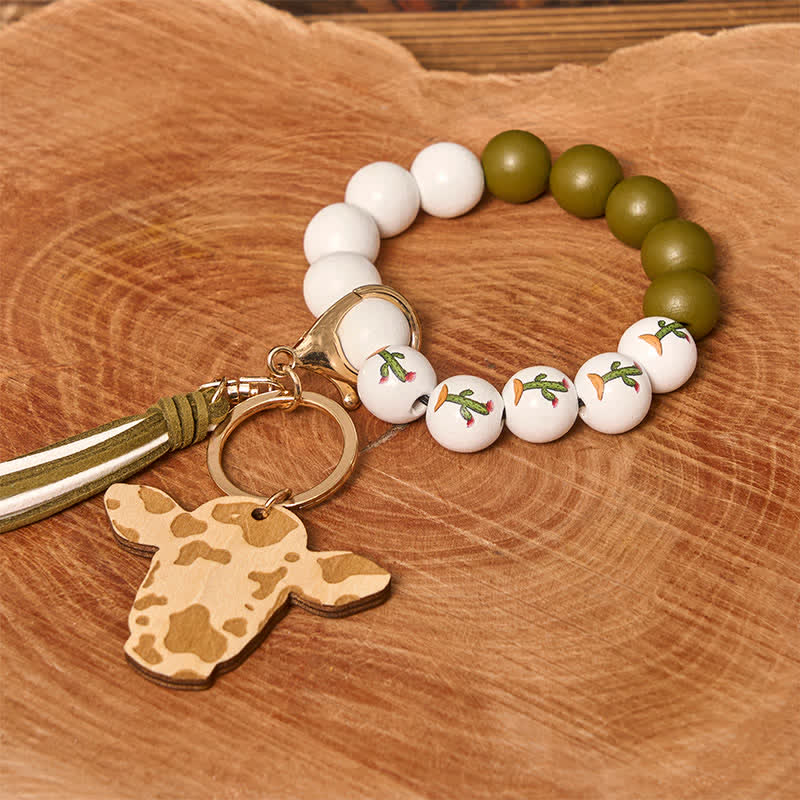 Bracciale da polso in perline di legno di mucca con nappa - Cactus - image 7
