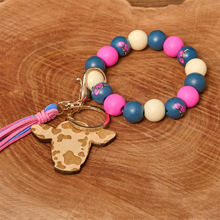 Bracciale da polso in perline di legno di mucca con nappa - Cappello da cowboy - image 4